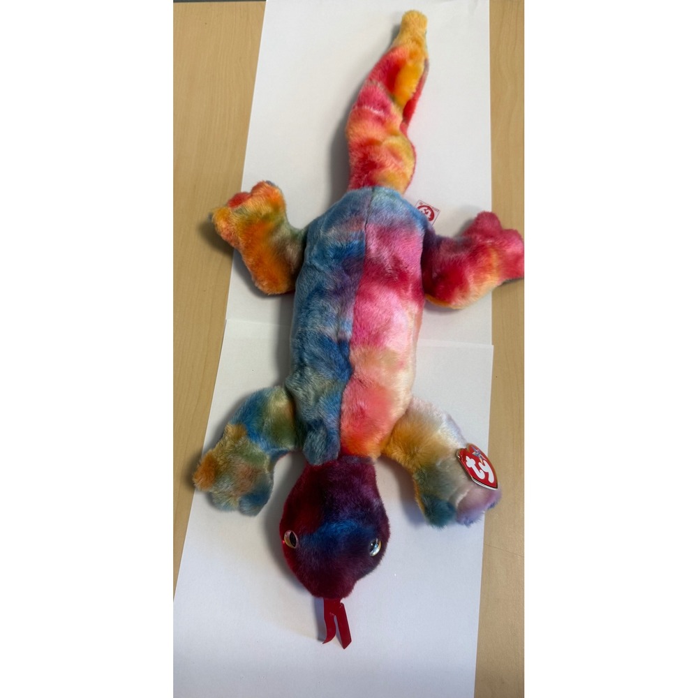 Ty Beanie Buddies Lizzy the Lizard Tie Dye Rainbow Plush Stuffed Animal 1999